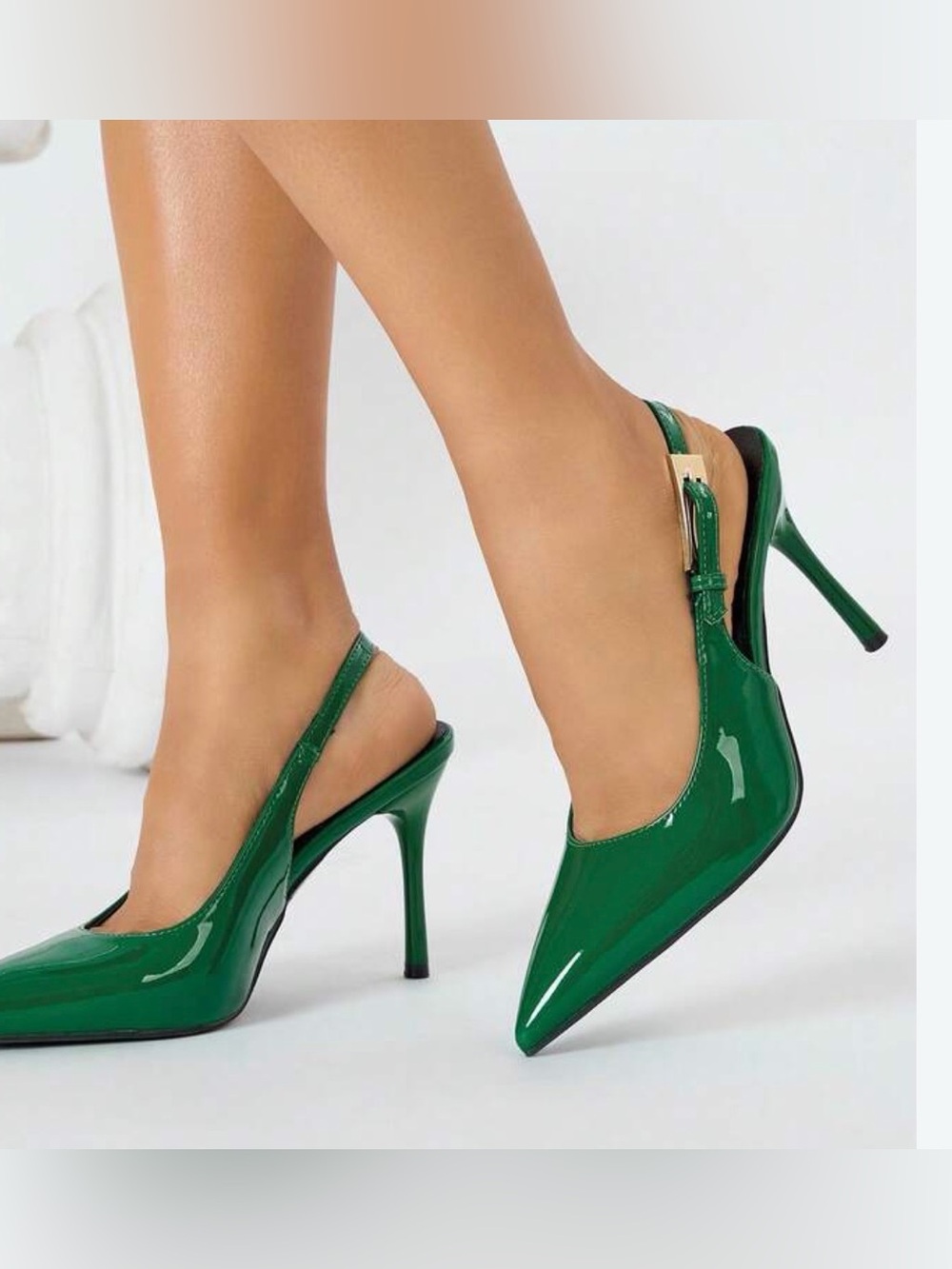 Marc Fisher Green Patent Slingback Pointed-Toe Stiletto Heels